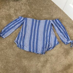 Blue and white stripped off the shoulder shirt